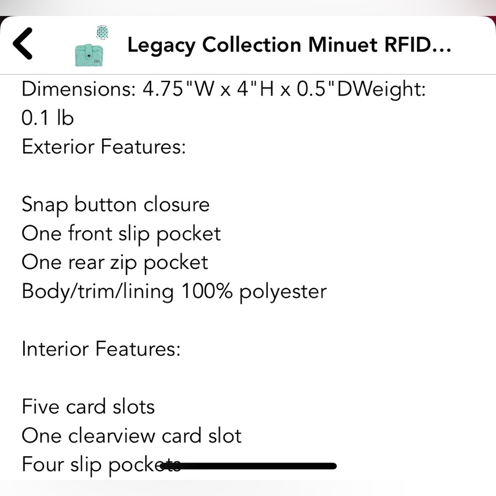 Legacy Collection Minuet RFID Wallet NWT - Picture 3 of 6